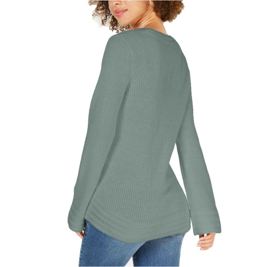  Women’s Flare-Sleeve Contrast-Border Sweaters