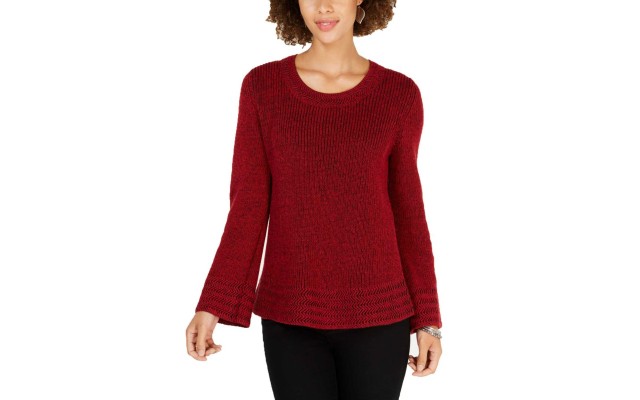  Women’s Flare-Sleeve Contrast-Border Sweaters