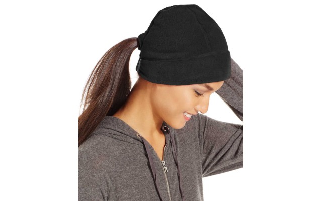 Style & Co Women’s Fleece Hat with PonyTail Loop (Black, One Size)