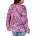  Women’s Floral-Print Tiered-Sleeve Blouse (Purple, 2X)