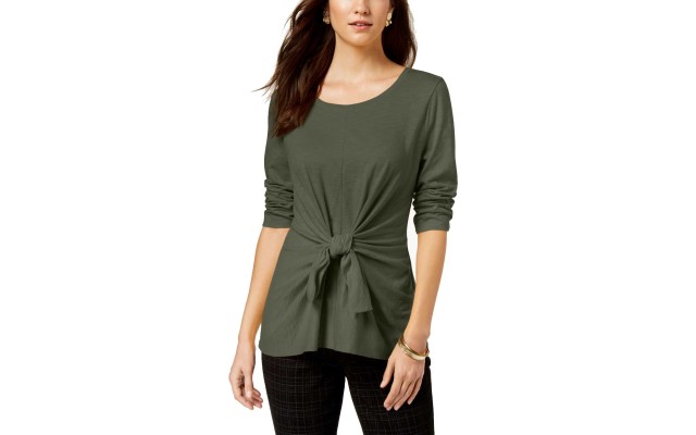 Style & Co Women's Petite Tie-Front Pullover Blouse Shirt Tops
