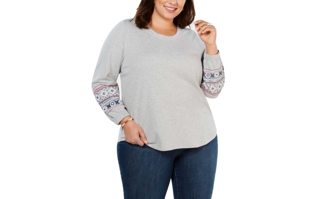 Style & Co. Women's Plus Crew Embroidery Shirts