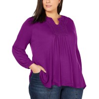 Style & Co Women's Plus Size Crochet-Yoke Peasant Blouse Pullover Tops