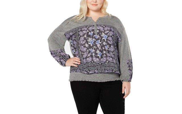 Style & Co Women’s Plus Size Paisley-Print Peasant Blouse Shirt Tops