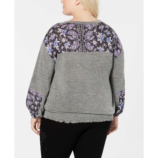 Style & Co Women’s Plus Size Paisley-Print Peasant Blouse Shirt Tops