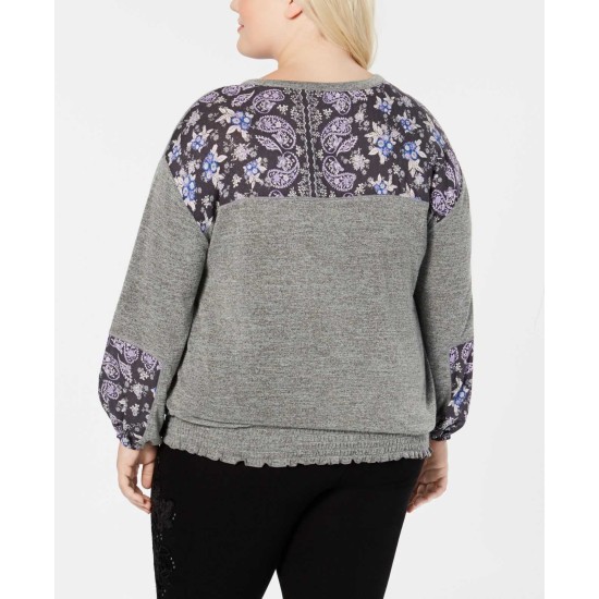 Style & Co Women’s Plus Size Paisley-Print Peasant Blouse Shirt Tops