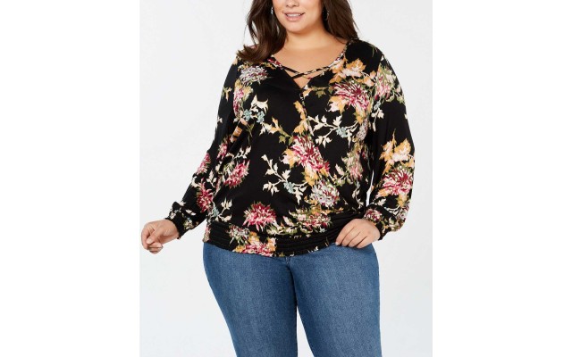 Style & Co Women’s Plus Size Printed Smocked Blouse Tops