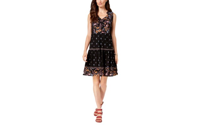 Style & Co. Women's Printed V-Neck Peasant Dress