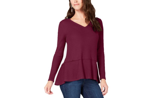 Style & Co. Women's V-neck Thermal Blouse Shirt Tops, Plum Tart, X-Large