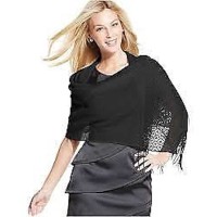 Style & Co. Women’s Woven Metallic Crochet Wrap Black