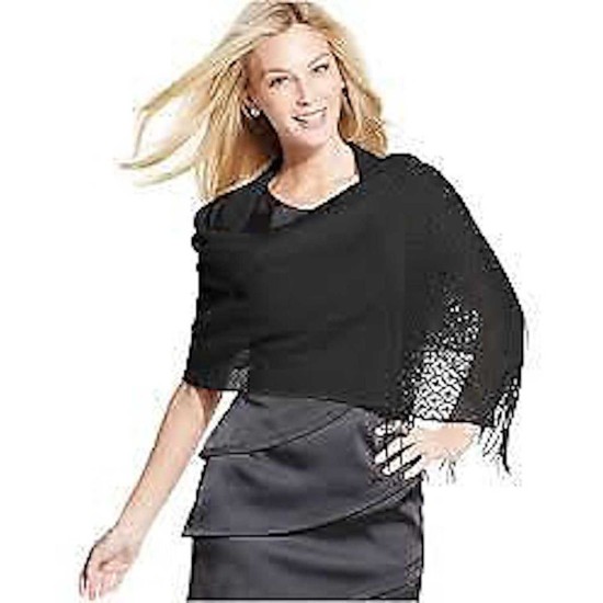 Style & Co. Women’s Woven Metallic Crochet Wrap Black