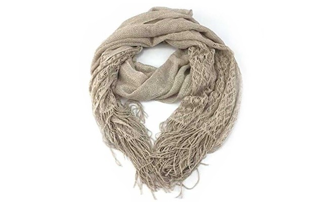 Style & Co. Women’s Woven Metallic Crochet Wrap Scarf Champagne