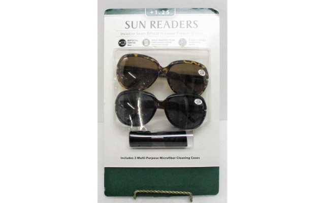  2 pack Invisible Seam Bifocals Mild Power +1.25 Sun Glasses (Black)