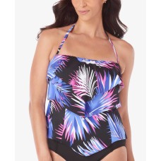 Swim Solutions Printed Tiered Tankini Top (Navy/Multi, 10)
