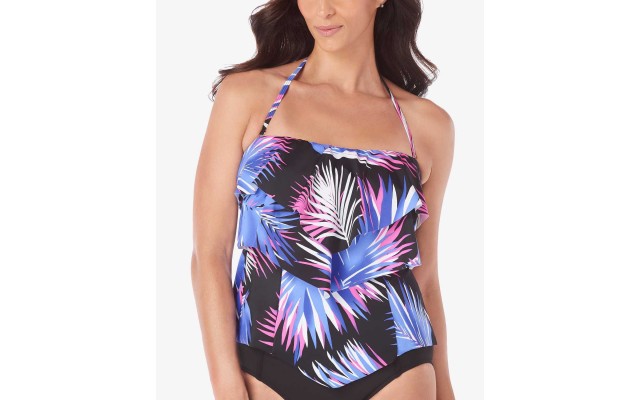  Printed Tiered Tankini Top (Navy/Multi, 10)