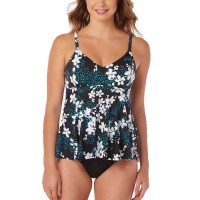 Swim Solutions Womens Garden Confetti Underwire Babydoll Tankini Top (Black, 8)