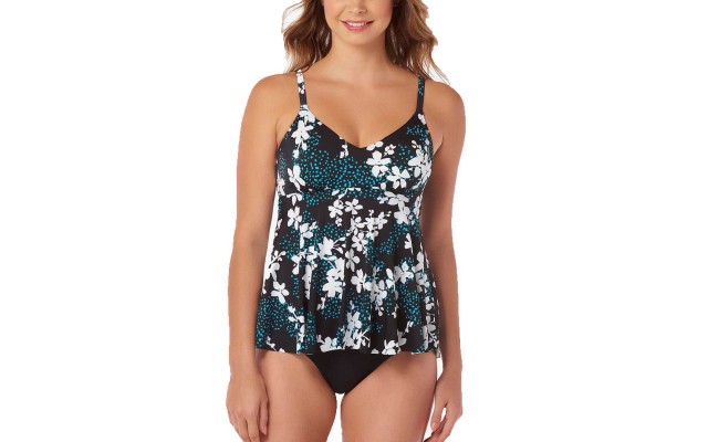  Womens Garden Confetti Underwire Babydoll Tankini Top (Black, 8)