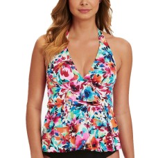 Swim Solutions Women’s Swimsuit La Belle Fleur Tiered Halter Tankini Top (Multi-Color, 8)