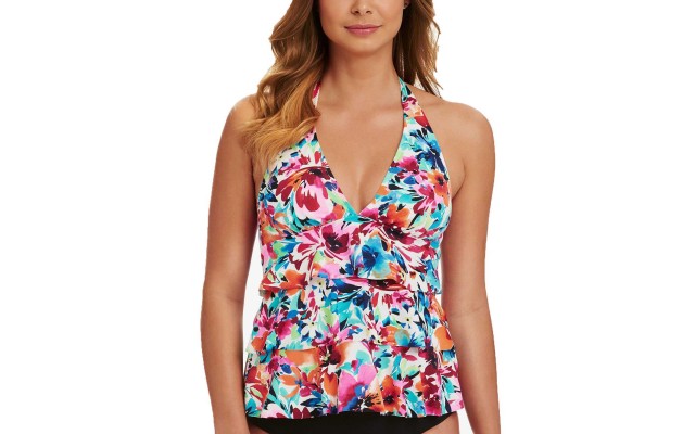  Women’s Swimsuit La Belle Fleur Tiered Halter Tankini Top (Multi-Color, 8)
