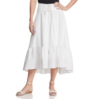 T Tahari Irena Ruffled Midi Skirt (White, 12)