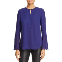 T Tahari Women's Brigitta Crepe Bell Sleeves Blouse Shirt Tops