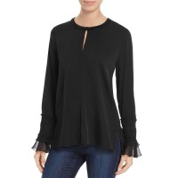T Tahari Women's Brigitta Crepe Bell Sleeves Blouse Shirt Tops