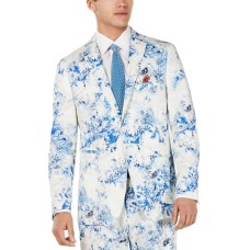 Tallia Splatter Cotton Slim Fit Sportcoat (White/Blue, 40S)