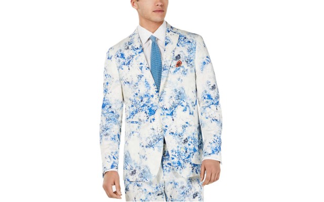  Splatter Cotton Slim Fit Sportcoat (White/Blue, 40S)