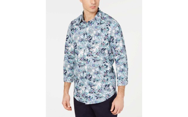  Men’s Floral Graphic Shirt (Blue, 14-14 1/2/S)