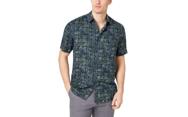  Men’s Leaf Grid Silk Shirts