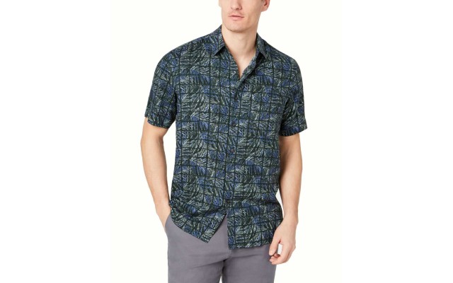  Men’s Leaf Grid Silk Shirts
