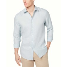 Tasso Elba Men’s Long-Sleeve Linen Shirt (Light Blue, XXL)