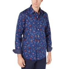 Tasso Elba Men’s Roman Floral Shirt (Blue Combo, XL)