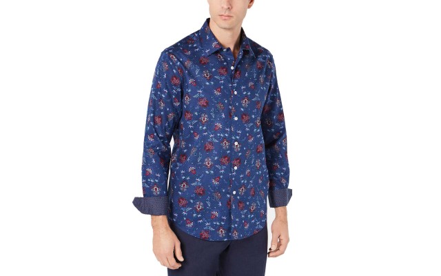  Men’s Roman Floral Shirt (Blue Combo, XL)