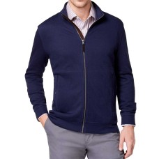 Tasso Elba Mens Supima Cotton Full-Zip Knit Jacket (Navy Blue, XL)
