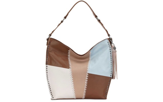  Women’s Silverlake Leather Tobacco Whipstitch Hobo Bags, Beige/Patch/silver