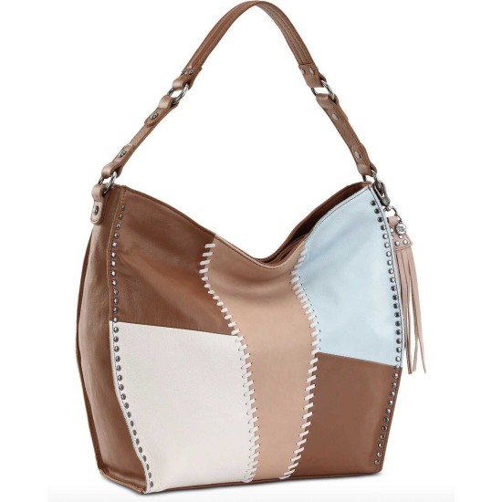  Women’s Silverlake Leather Tobacco Whipstitch Hobo Bags, Beige/Patch/silver