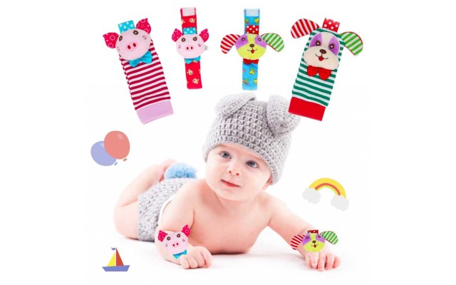  4pcs Infant Baby Wrist Rattles and Foot Socks Developmental Toys