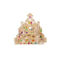 The Season Toys Montessori Wooden Blocks 110 Pieces Set, Cognitive Developmental Building Blocks – Education Game with Fruits, Vegetables, Animals for Kindergarten, Kids and Preschoolers