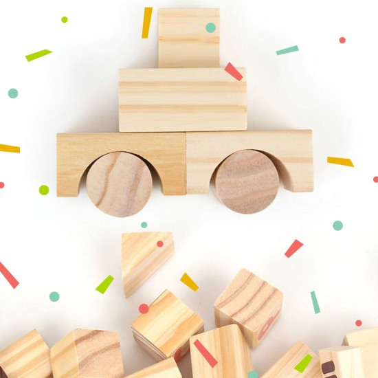  Montessori Wooden Blocks 110 Pieces Set, Cognitive Developmental Building Blocks – Education Game with Fruits, Vegetables, Animals for Kindergarten, Kids and Preschoolers