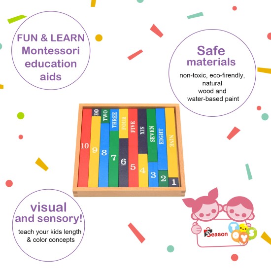 The Season Wooden Numeric Montessori Math Sticks Educational Game Set, Cognitive Development Aid for Homeschooling and Kindergarten, Pre-K and Preschoolers