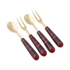 Thirstystone Holiday Plaid Cocktail Forks & Spoons Set of 4
