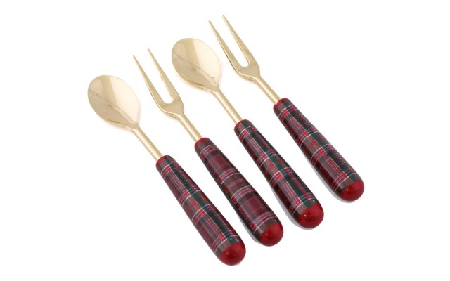  Holiday Plaid Cocktail Forks & Spoons Set of 4