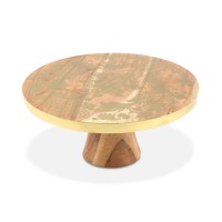 Thirstystone Wood Cake Stand with Gold-Tone Damask Design