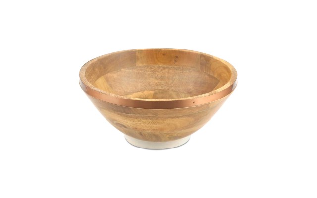  Wood Salad Bowl with Copper Finish Band