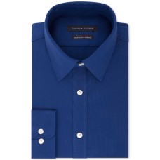 Tommy Hilfiger Men’s Athletic Fit Performance Stretch TH Flex Collar Dress Shirt (Navy, 14.5X32-33)