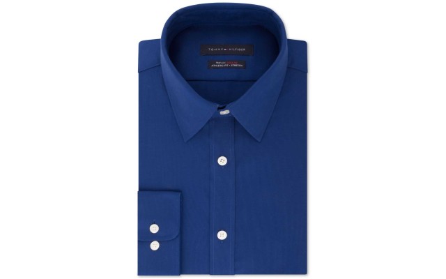  Men’s Athletic Fit Performance Stretch TH Flex Collar Dress Shirt (Navy, 14.5X32-33)