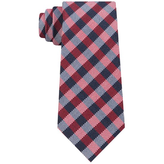  Men’s Classic Ground Plaid Silk Tie (Red)