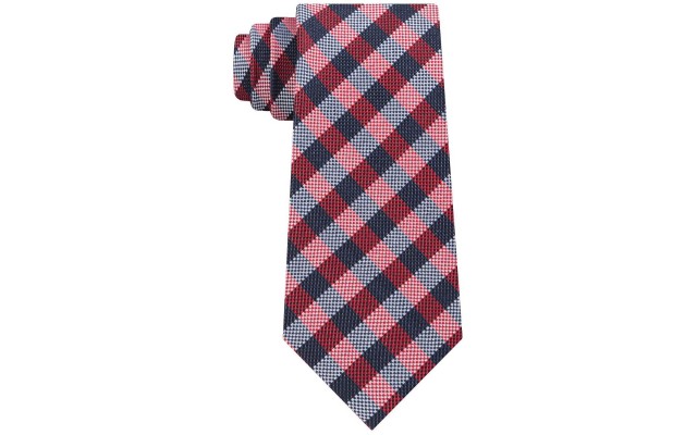  Men’s Classic Ground Plaid Silk Tie (Red)