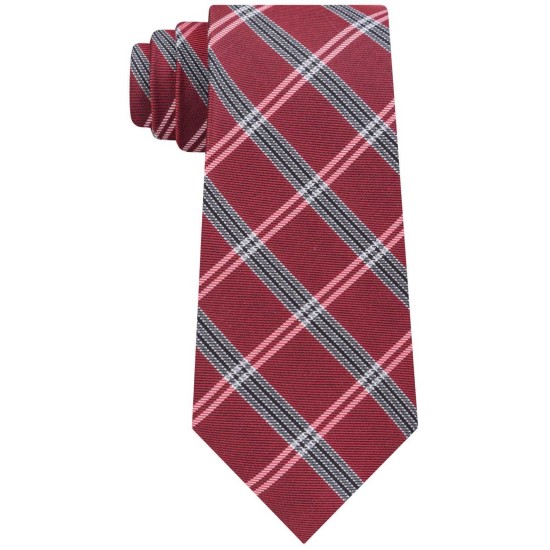  Men’s Classic Tattersall Plaid Tie (Red, 3″)